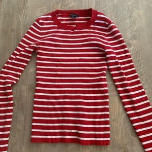 Red and white striped, long sleeved shirt